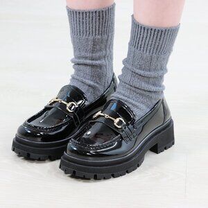 Black Patent Horsebit Loafers Chunky Platform Lug Sole Slip-Ons Modern Academia